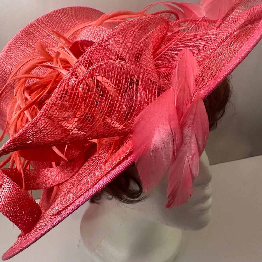Emma B Design Balfour Hats England Coral Pink Sinamay Feather Fascinator Hat